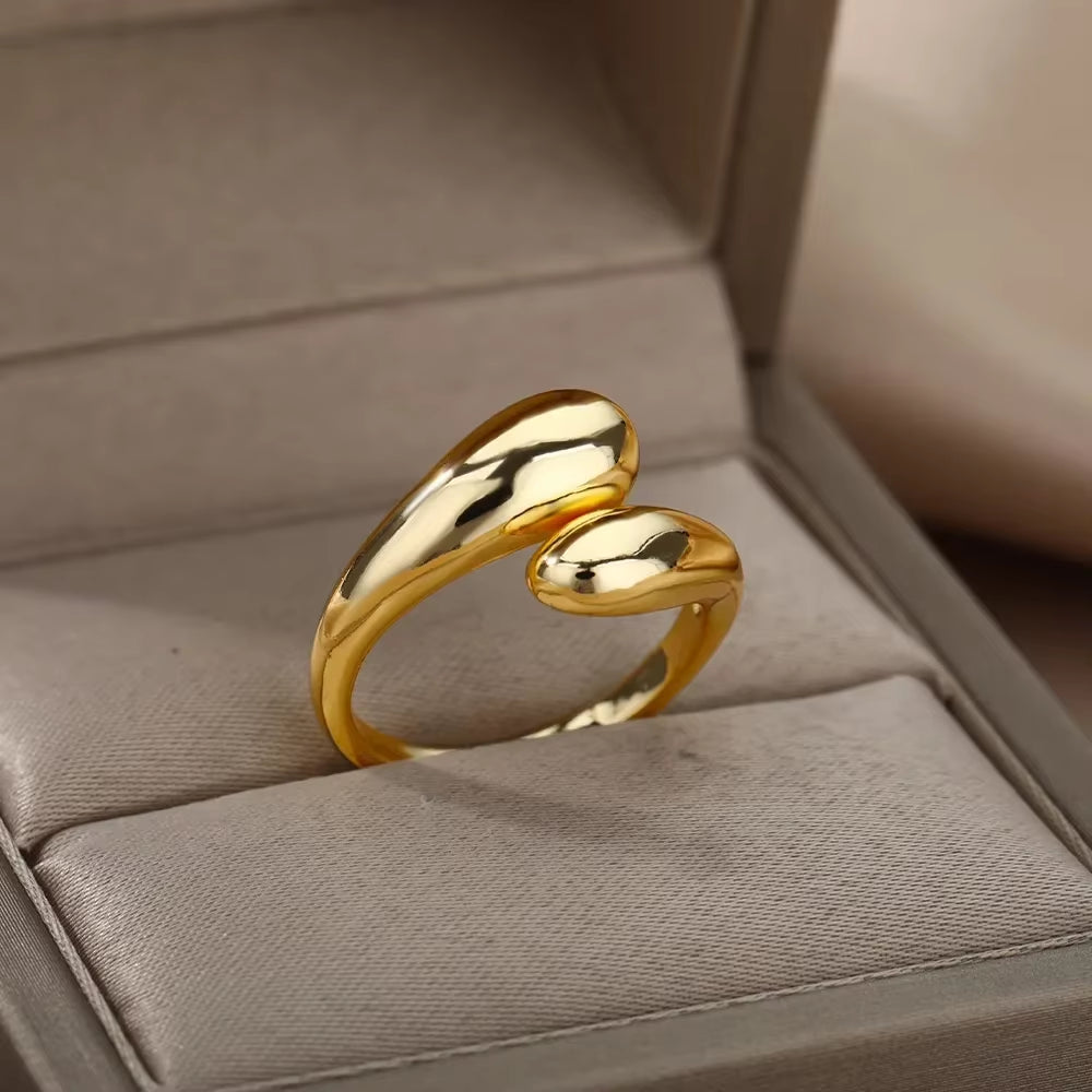 Stainless Steel Rings for Women Aesthetic Heart Gold Color Wedding Ring Vintage Waterproof Wedding Jewelry Prom Accessories Gift