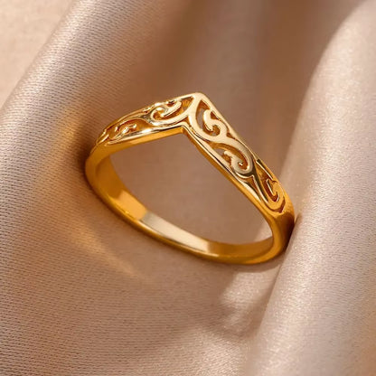 Stainless Steel Rings for Women Aesthetic Heart Gold Color Wedding Ring Vintage Waterproof Wedding Jewelry Prom Accessories Gift