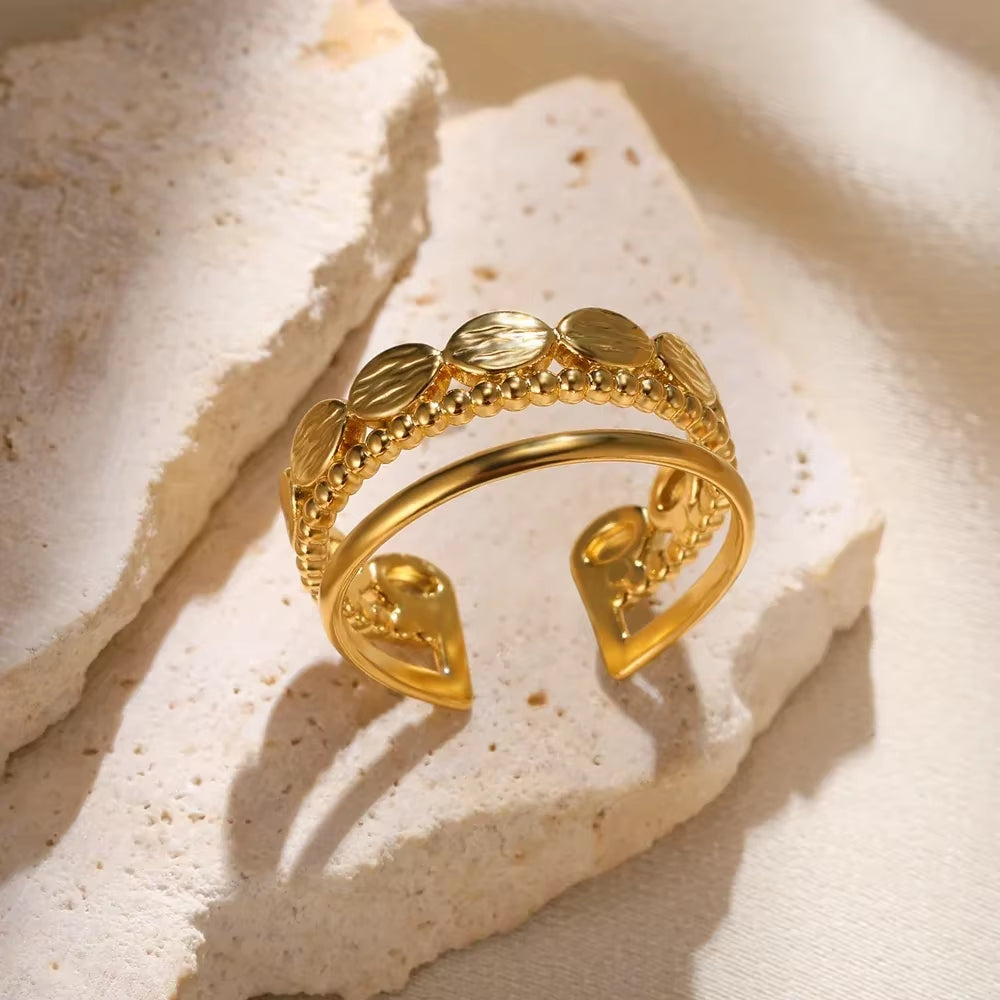 Stainless Steel Rings for Women Aesthetic Heart Gold Color Wedding Ring Vintage Waterproof Wedding Jewelry Prom Accessories Gift