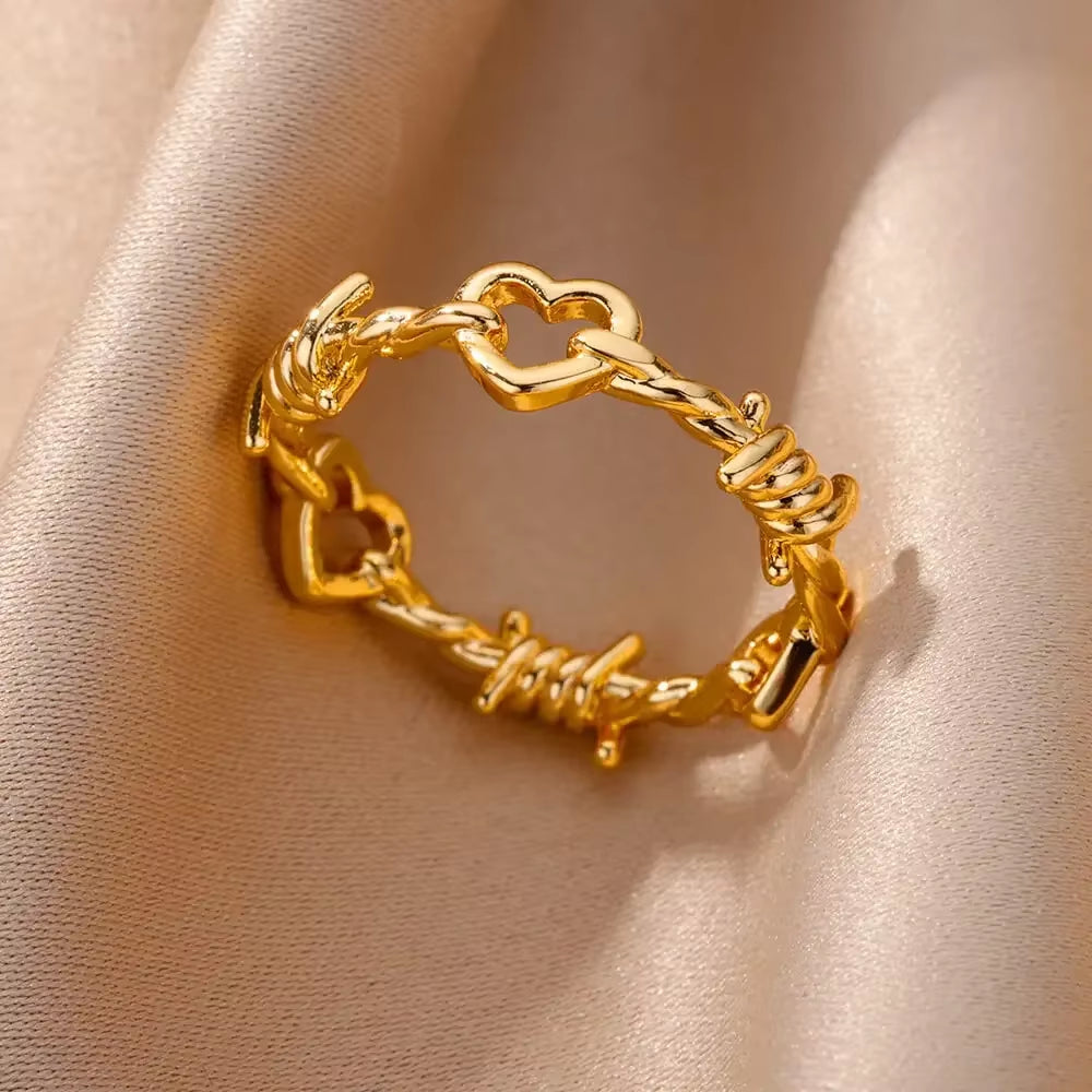 Stainless Steel Rings for Women Aesthetic Heart Gold Color Wedding Ring Vintage Waterproof Wedding Jewelry Prom Accessories Gift